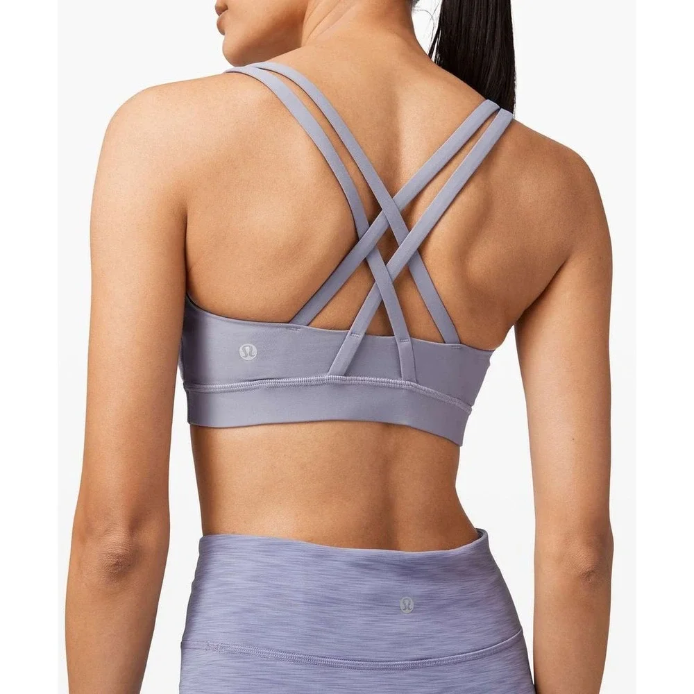 Lululemon Energy‎ Sports Bra Strappy Back Periwinkle Purple Blue Size 8 *FLAWS*